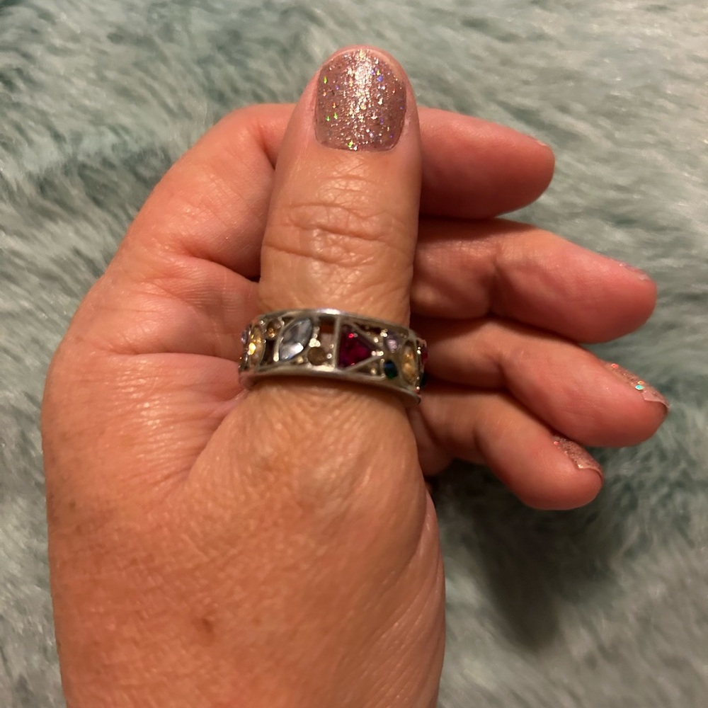 Multicolor Gemstone Costume Silver Band Ring